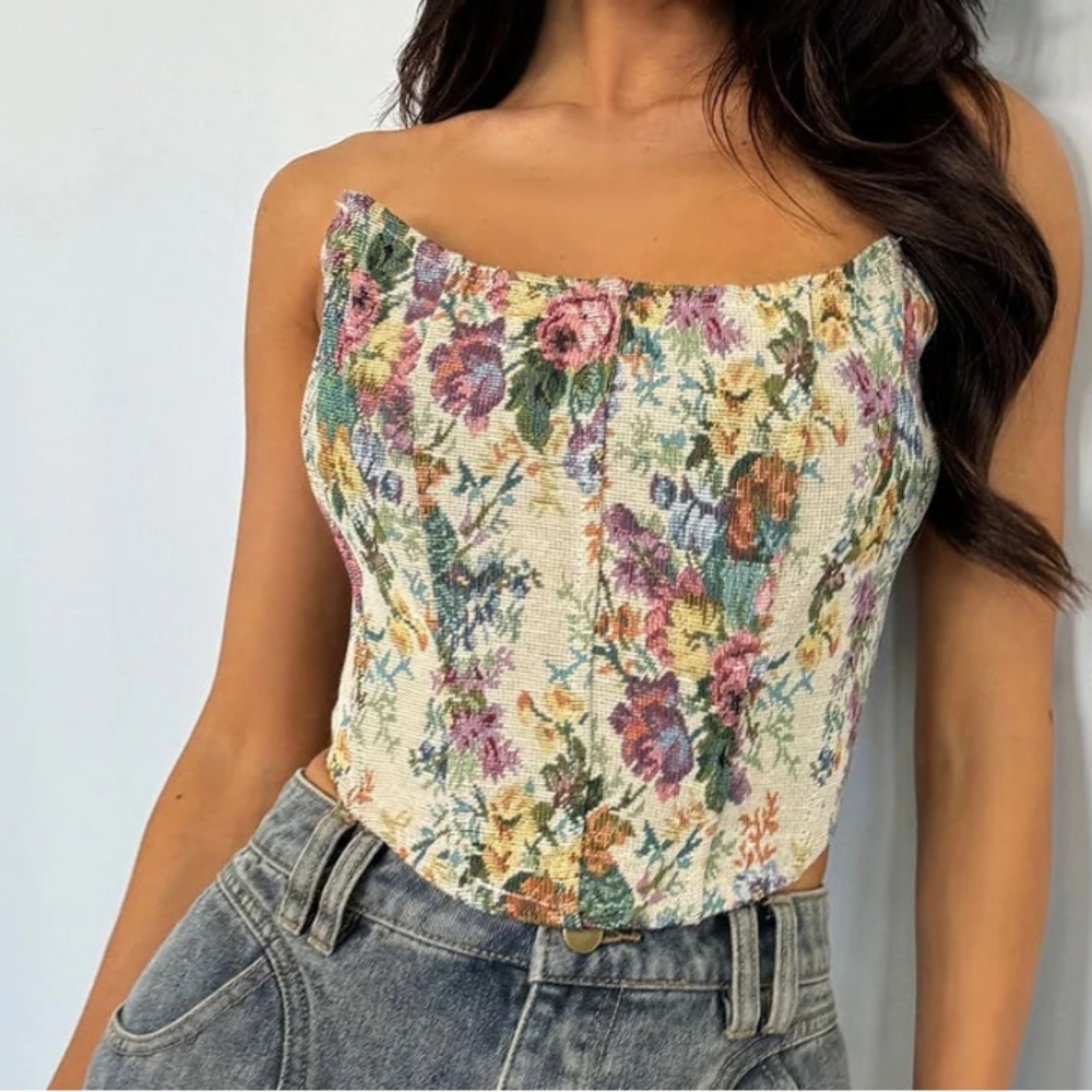 Having A Blast Floral Corset Top - Taupe/combo